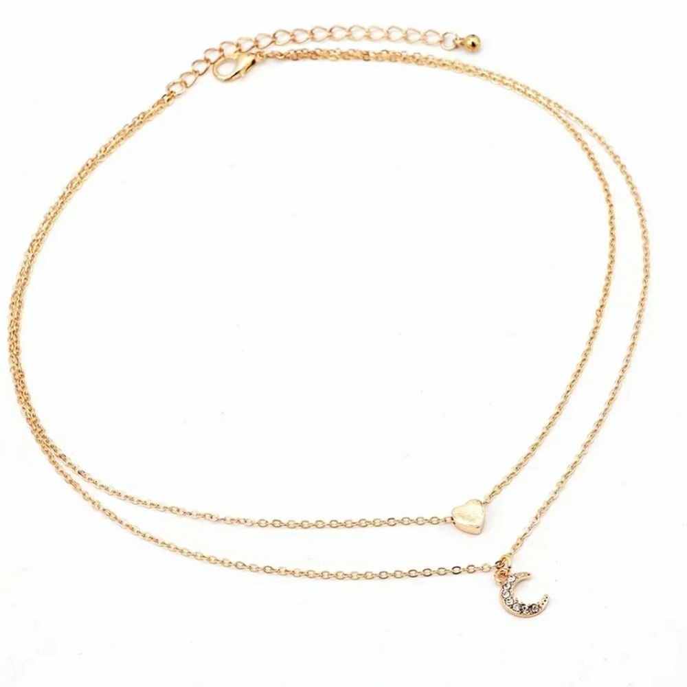 🔆Sale🔆DELICATE  LAYERED HEART & MOON NECKLACE - Picture 4 of 4